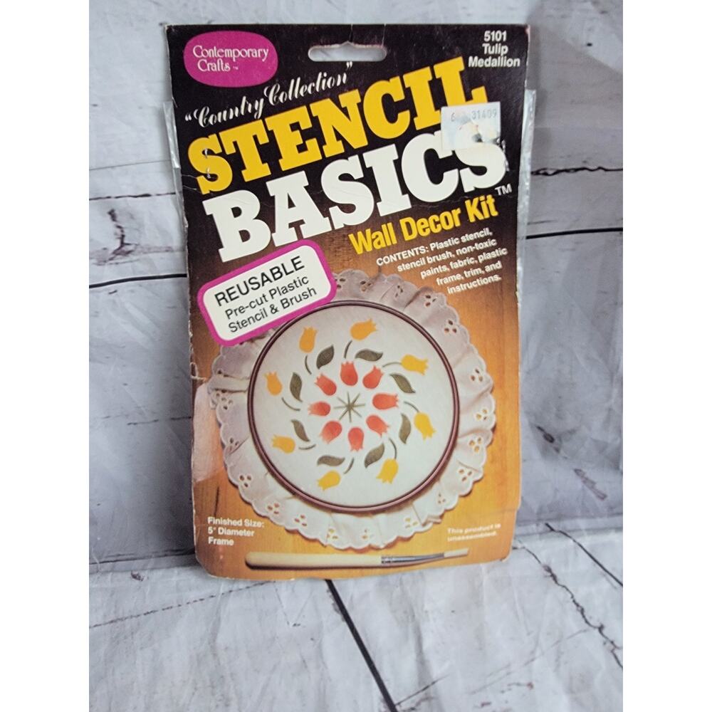 Contemporary Crafts Stencil Basics Wall Decor Kit #5101 Tulip Design Vintage New